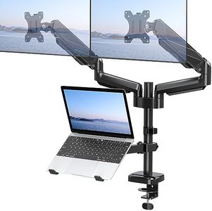 MOUNT PRO Monitor and Laptop Mount, Gas Spring Dual Monitor Arm Fit Two Max 27inch Computer Screens, Monitor Mount with Laptop Tray for max 17 Inch Notebooks, 3-in-1 Laptop and Monitor Desk Mount