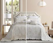 Blythease Oversized King Bedspread Ivory, Jacquard Matelasse Damask Pattern Design, Lightweight, Reversible, 5 Piece, 100% Microfiber, King/Cal King, Ivory