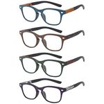 Reading Glasses 4 Pack, OWN4B Vintage Fashion Designer Wood Grain Readers Eyeglasses Readingglasses for Women Men Unisex (4 Pack Mix Color, 3.0)