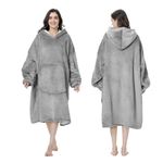 Mokani Wearable Blanket Hoodie, Oversized Flannel Sherpa Blanket Sweatshirt Warm Cozy Hoodie Blanket with Elastic Sleeves and Giant Pocket for Adults, One Size Fits All, Grey