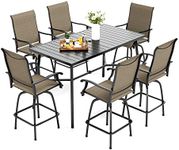 MFSTUDIO Patio Bar Set of 7 with 1 Heavy Duty Metal Slat Bar Table with 6 Pieces Sling Outdoor Bar Height Stool,Breathable Textilene Fabric