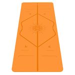 Liforme Happiness Yoga Mat - Free Yoga Bag included - Patented Alignment System, Warrior-like Grip, Non-Slip, Eco-friendly, Biodegradable, Sweat-resistant, Long, Wide and Thick for comfort - Happiness Orange Special Edition