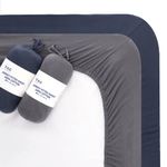 Tag Terry 100% Cotton King Fitted Sheet | 2 Pack, 145 GSM, Deep (40cm) Soft Jersey | Stretchable & Breathable Cotton King Bed Sheets | 160 x 200 cm + 40cm (King, Grey & Blue)