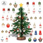 YiYa Mini Wooden Tabletop Christmas Tree Christmas Toy Set with 30 Mini Christmas Ornaments and 1 Star Treetop for Christmas Decoration Tabletop Decors (L)