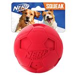 Nerf Dog Soccer Ball Dog Toy with Interactive Squeaker, Lightweight, Durable and Water Resistant, 4 Inches, for Medium/Large Breeds, Single Unit, Red