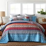 Qucover Bohemian Bedspread Double Size 220x240 cm Lightweight Microfiber Quilted Bedspreads Ethnic Bohe Striped Quilted Bed Throws King Size with Pillow Shams