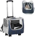 PawHut 3 in 1 Cat Carrier, Foldable Pet Backpack, Luggage with Telescoping Handle, Adjustable Shoulder Strap for Small Cats & Dogs Travel Hiking, Light Grey