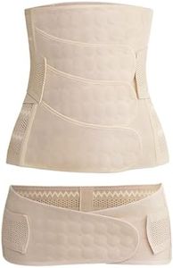 Ceinture Post Accouchement Femme 3 en 1, 4-Patchs Post Grossesse Gaine Post Partum Ventre Plat Ajustable Respirante avec Ceinture Pelvienne, Récupération Ceinture Abdominale Gainante (L, Beige)