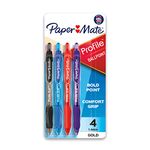 Paper Mate Profile Pen Ballpoint, Retractable Ball Point Pen Assorted Translucent Barrels Bold-1.4mm, 4-Carded, Assorted Inks (89473)