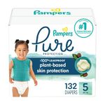 Pampers Pure Protection Diapers - Size 5, 132 Count, Hypoallergenic Unscented Disposable Baby Diapers