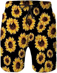 Heucapc Sunflower Swim Shorts Men's Swim Shorts Quick Dry Swimwear with Mesh Lining and Pockets Holiday Beach Shorts L