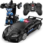 LNNKINE Remote Control Car, Transform Robot RC Cars, 2.4Ghz Transforming Police Car Toy with LED Light, One-Button Deformation and 360° Rotating Drifting, Toys for Boys Age 4-7 8-12