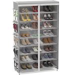 SimpleHouseware 8 Tiers Shoe Rack with 10 Hanging Side Pockets and Clear Cover, Grey