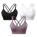 VEQKING Womens Cross Back Sports Bra Medium Support Yoga Bras with Removable Cups Workout Athletic Bra 3 Pack