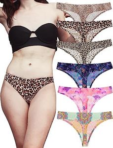 KUKU PANDA No Show Thongs for Women Ladies Comfortable Maternity Panties Seamless Underwear Set Athletic Workout Variety Pack (Leopard & Cute, X-Small)