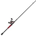 Quantum Pulse Baitcast Reel and Fishing Rod Combo, 6-Foot 6-Inch 2-Piece Graphite Fishing Pole with ComfortGrip Rod Handle, Size 100 Reel, Left-Hand Retrieve, Continuous Anti-Reverse Clutch, Gray/Red