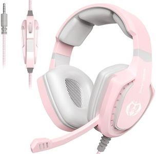 Anivia Pink Gaming Headset with Mic for PS5 PS4 Xbox One, Wired Over Ear Headphones with Microphone for PC Computer Laptop Desktop Mac Phones Tablets