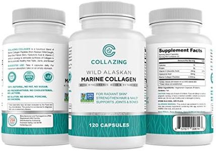 Collazing - Alaskan Wild-Caught Marine Collagen Protein Peptides with Hyaluronic Acid and Vitamin C - for Radiant Skin, Hair, Nails. Joints, Bones - 120 Capsules-30 Days Supply