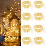 [8 Pack] btfarm Fairy Lights Battery Powered, 7FT 20LED Twinkle Lights Waterproof, Silver Wire Mini String Lights Battery Operated Mason Jar Lights for Christmas Tree Indoor Bedroom Wedding Decor