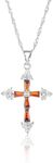 RIZILIA Faith Cross Necklace for Women - Trapezoid Round Cut CZ January Red Garnet - 18K White Gold Plated Birthstone Pendant, 18"+2" Chain - Gift Boxed for Her, Mother Birthday Anniversary
