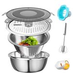 Bakpoco Stainless Steel Colander Bowl Set, 3.7 QT Rice Strainer Fruit & Vegetables Washer, Salad Mixing Bowl Pasta Noodle Strainers, Kitchen Food Storage with Lid Airtight, Freezer & Dishwasher Safe