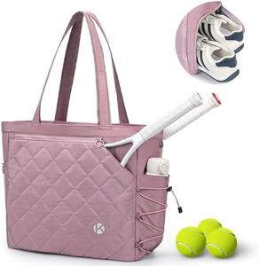 KAVIGOR Tennis Tote Bag with Shoe Compartment - Extra-Large Quilted Pickleball Bag Holds 2-4 Rackets, Water-Resistant & Lightweight for Men & Women