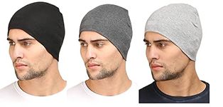 UMANI® Cotton Poly Blend Skull Cap for Men and Women/Helmet Cap/Multipurpose Running, Jogging Outdoor Skull Cap (3-HC 3PC BLK,L Grey & D Grey)