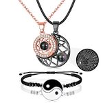 MILACOLATO Matching Necklace Bracelet Set for Couple BFF, 100 Languages I Love You Magnetic Sun&Moon Projection Necklaces Ying Yang Bracelets Adjustable Couple Valentine's Day Jewellery Gift BRG