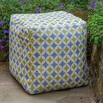 Izabela Peters Designer Waterproof Moroccan Garden Outdoor Cube Pouffe - Grey & Mustard Bahia, Marrakech Collection - Designed, Printed & Handmade in the UK