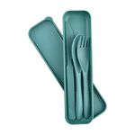 Camping Cutlery Set for 1, Reusable Plastic Cutlery Knife Fork Spoon Set, Portable Travel Cutlery Set with Case for Lunch Box Picnic Work School or Daily Use (Green)