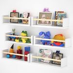 Esonal Wooden Wall Shelves for Nursery, Baby Book Shelf for Nursery, Wall Mounted Bookshelf for Kids Room Decor, Floating Shelves for Kitchen Spice Rack (White,16 Inch Set of 6)