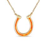 Orange Created Fire Opal Equestrian Good Luck Charm Horseshoe Necklace Pendant Western Jewelry For Women Teens Graduation Gift 14K Yellow Gold .925 Sterling Silver