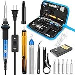 Soldering Iron, Soldering Iron Kit Electronics, 60W Adjustable Temperature Welding Tool, 5pcs Soldering Iron Tip, Soldering Iron Stand, Desoldering Pump, Tweezers, Solder Wire, Carry Bag