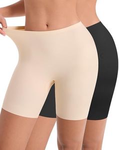 DailyCity 2 Pack Women's Seamless Slip Shorts Under Dresses - Cooling Anti Chafing Boyshort, Spandex Gym Yoga Bike Panties,Nude/Black,L
