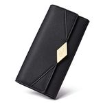 Womens Wallet Soft Leather Ladies Clutch Trifold Long Multi Card Holder Organizer Black