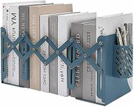 Adjustable Bookends Expandable Nonskid Bookend with Pen Holder for Heavy Books Holder for Desk Book Stand Metal Heavy Duty Bookend Book Organizer Binder Holder