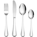 Cutlery Set, Herogo 16-Piece Stainless Steel Silverware Set Service for 4, Mirror Polished Flatware Knife Fork Spoon for Home/Hotel/Restaurant, Dishwasher Safe (Round Cutlery Set)