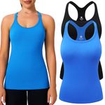 Evercute 1/2 Pack Workout Tank Tops for Women with Built in Bra Racerback Yoga Sleeveless Top Camisole Athletic Gym Tops, Black French-blue 2 Pack, XX-Large