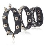 3 Pcs Black Studded Bracelet Studded Cuff Punk Studded Bracelet for Women Men 80s90s Gothic Spike Bracelets Rivet Cuff Leather Wristband Adjustable Punk Rock Bracelet for Halloween Party Accessories