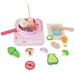 TOYARTSY Wooden Pretend Play Kitchen Accessories for Toddler Girl, 16 PCS Wood Induction Cooktop Playset for Kids, Cookware Pan and Play Food for Kids (Pink)