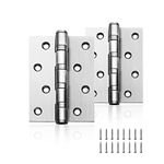 AOLISHENG Door Hinges 4 inch 100mm Heavy Duty Ball Bearing Stainless Steel Chrome Butt Silver Door Hinges for Wood Internal 1 Pairs