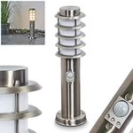 hofstein Tunes outdoor pathway light with motion detector, modern metal/plastic bollard light in nickel matt/white, pathway light 45.5 cm, garden lamp w. E27, garden lighting IP44, without bulb