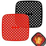 Reusable Air Fryer Liners, Non-Stick Silicone Air Fryer Basket Mats Accessories for Cosori, NuWave, Chefman, Dash 7.5 Inch Square Black + 8.5 Inch Square Red