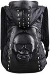 Chikencall Skull Backpack Hooded Skull Gothic Rucksack Rivet Studded Zipper Shoulder Purse Black Punk Metal 3D Stereo Daypack