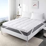 Puredown® Mattress Pad Bed Topper Queen Size Goose Feather and Premium Alternative Overfilled 100% Cotton Fabric with 4 Corner Straps