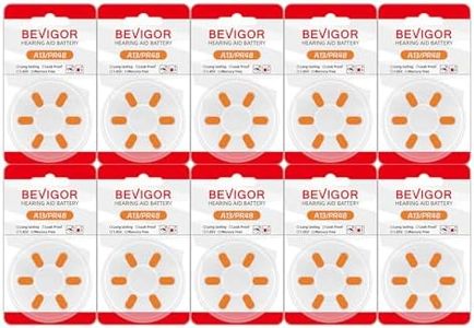 BEVIGOR Hearing Aid Batteries Size 13, Mercury Free (60 Count), Zinc Air Batteries, Easy to Open and Carry, 1.45V, Long Lasting Batteries