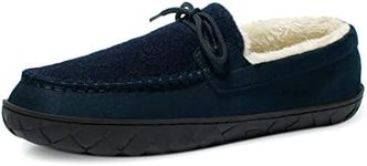 Teezerber Mens Moccasin Slippers Warm Furry Lining House Slippers with Anti-Skid Outsole for Indoor Outdoor, Navy, 11