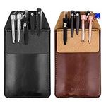 Meetory 2 Pieces Leather Pen Holder, Pens Pocket Protector, Pocket Protector for Shirts, Lab Coats, Pants (Brown, Black)