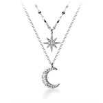 SLUYNZ 925 Sterling Silver Layered Necklace for Women Teen Star Moon Necklace Double Necklaces Chain Choker Necklace (A-Silver)