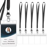 WILLIZTER 6PCS Clear ID Badge Holder with Lanyard Water Proof Vertical Display Identification Card Name Card Protector with Zipper Resealable Nametag Holder (Black)